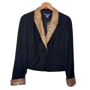 Anthropologie Lil Black & Gold Sequin Crop Blazer
